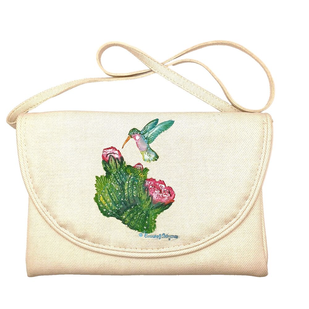 Key West Hummingbird Pink Cactus Flower Purse Hand Painted Evans of Arizona